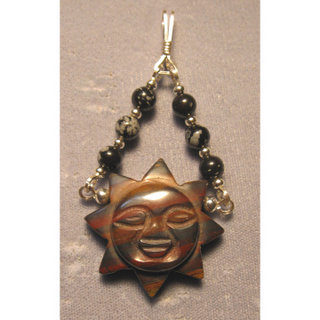 P-20 Jasper carved sun with sterling silver wire and snowflake obsidian and sterling silver beads $30.jpg